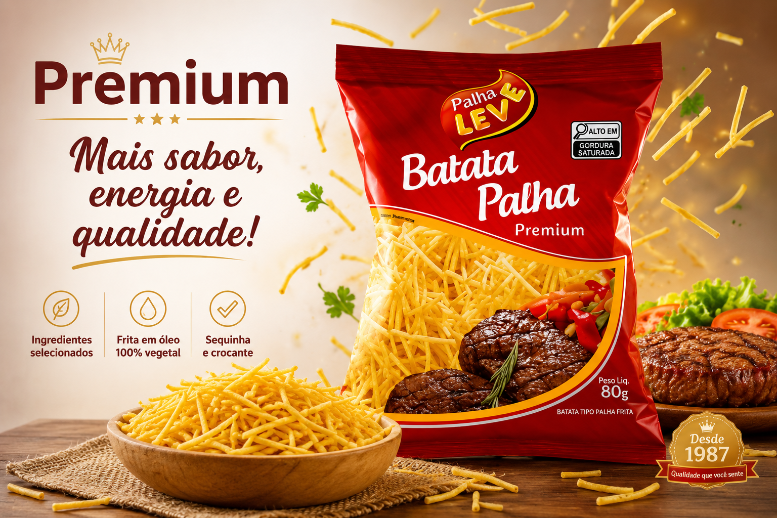 Batata Palha Premium Palha Leve — crocante, dourada e sequinha